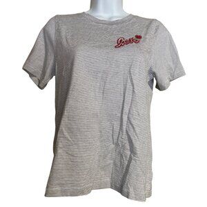 Cynthia Rowley Womens Striped T-Shirt Love Embroidery Size XS Valentines Day